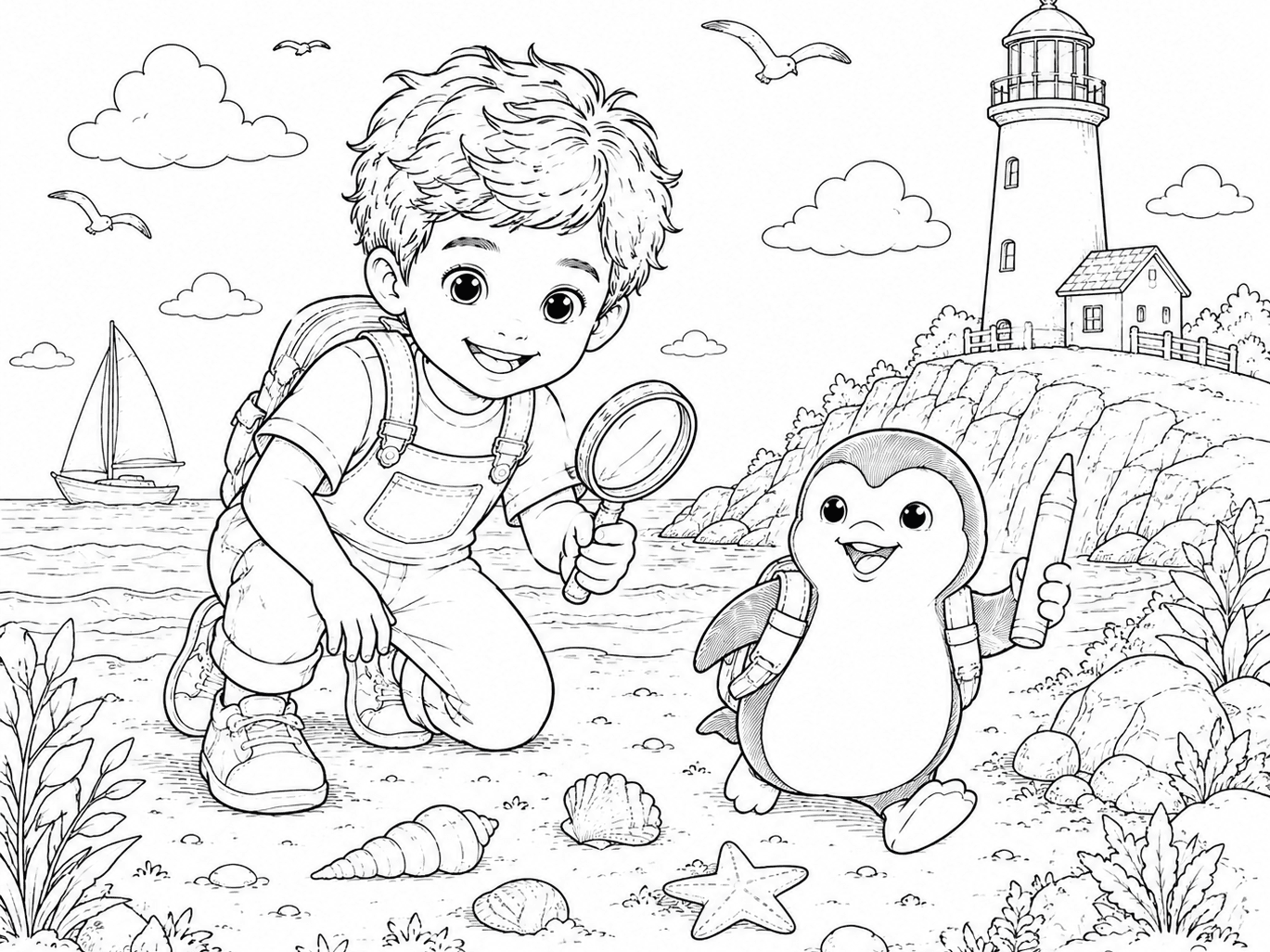 Página de colorir personalizada do tema Praia, gerada a partir da foto de referência