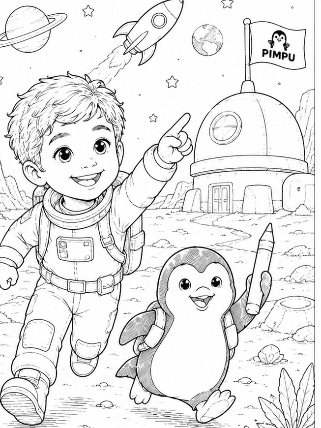 Página de colorir personalizada do tema Astronauta, gerada a partir da foto de referência